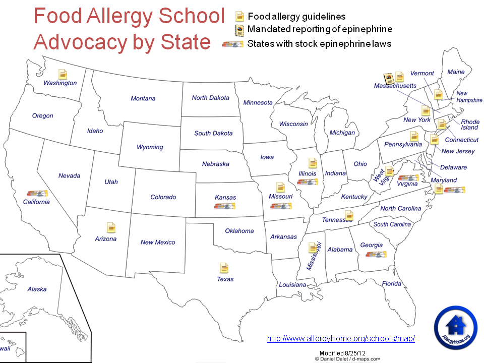 Map of Food Allergy Policy and Advocacy by State