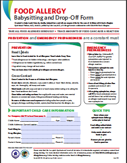 Food Allergy Babysitting and Drop-Off Form