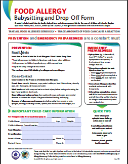 Food Allergy Drop-off & Babysitting Form